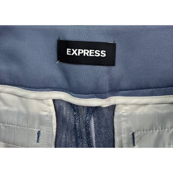Express Midi Low Rise Chambray Shorts Size 2 Linen Blend Blue - Picture 4 of 5